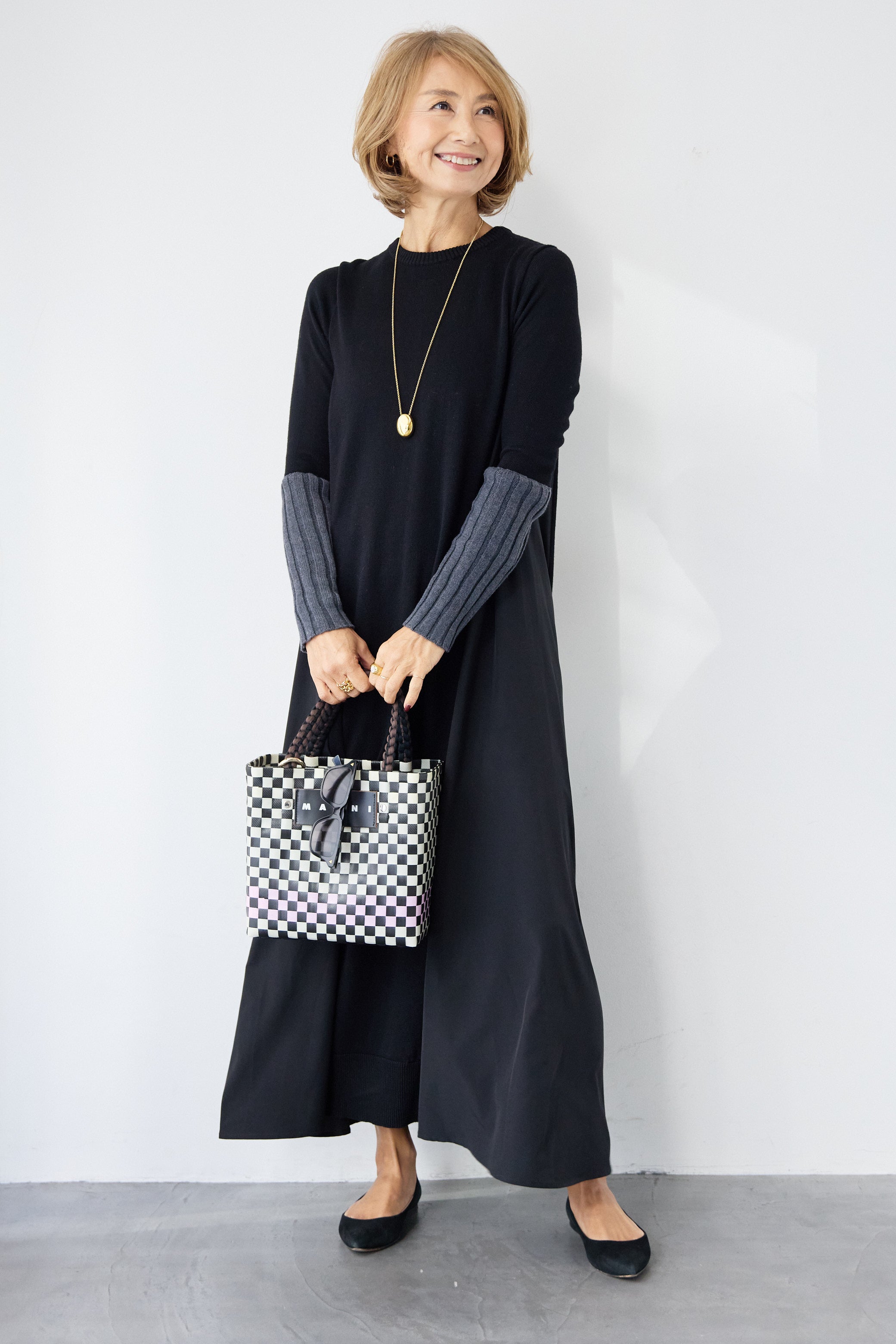 バイカラーリブスリーブ 異素材ドッキングワンピース – plusotoha