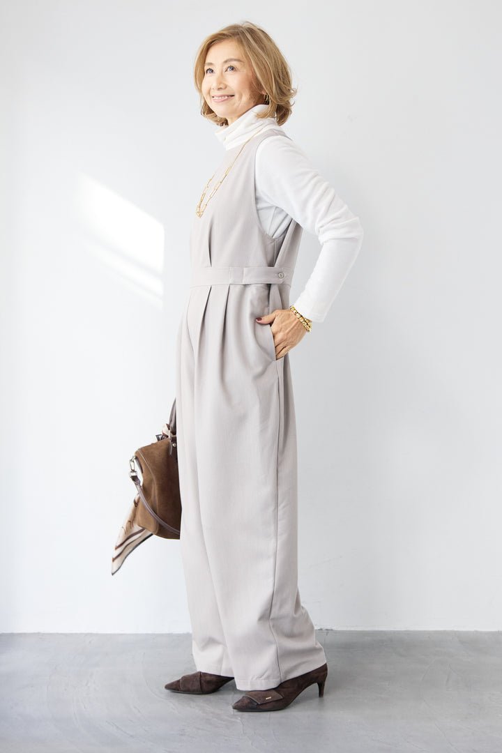 [SET]ウエストタブ・フロントタックサロペット+ふんわり裏起毛タートルネック(2set)