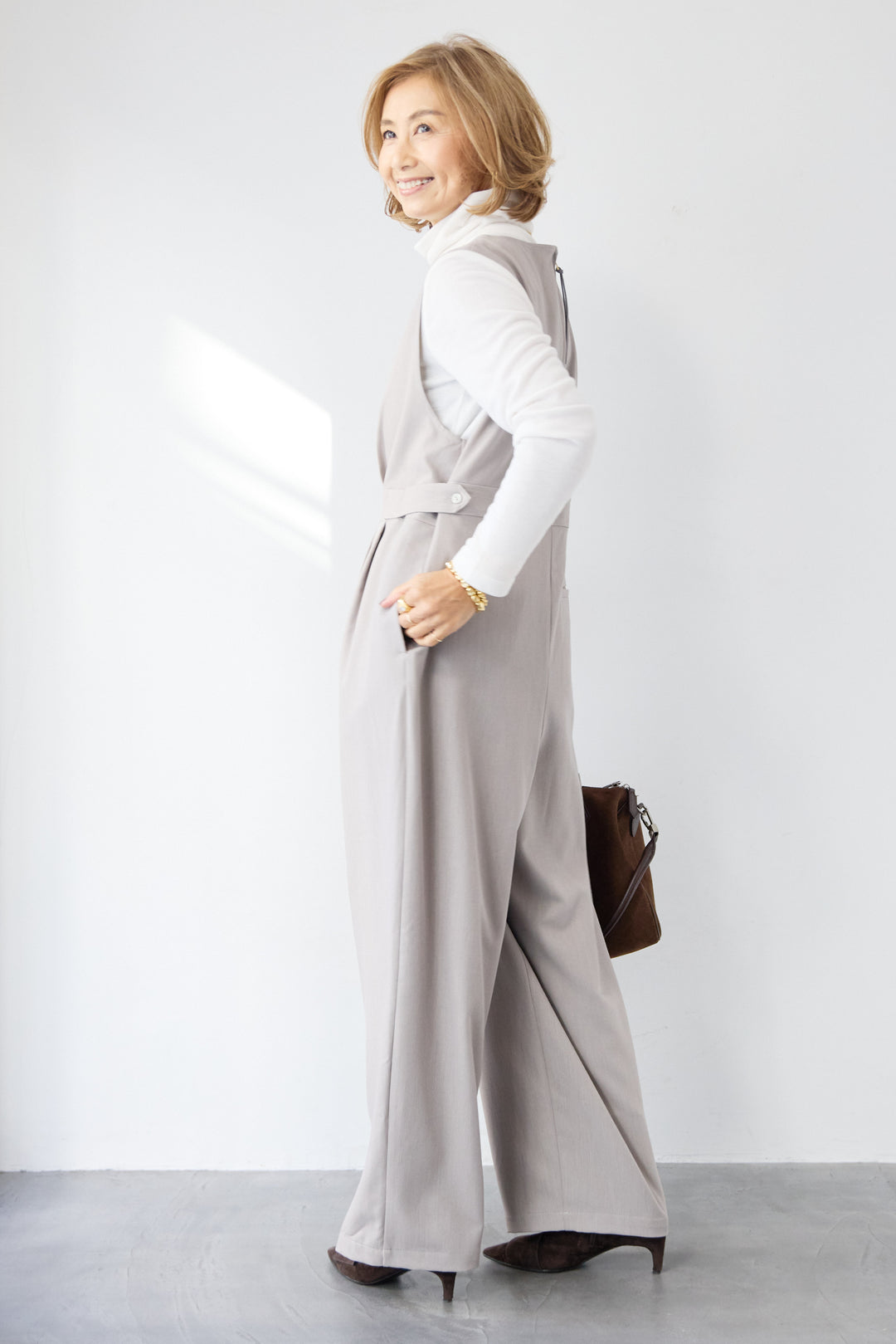 [SET]ウエストタブ・フロントタックサロペット+ふんわり裏起毛タートルネック(2set)