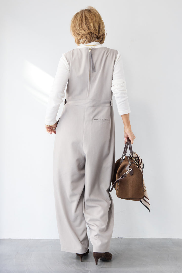 [SET]ウエストタブ・フロントタックサロペット+ふんわり裏起毛タートルネック(2set)