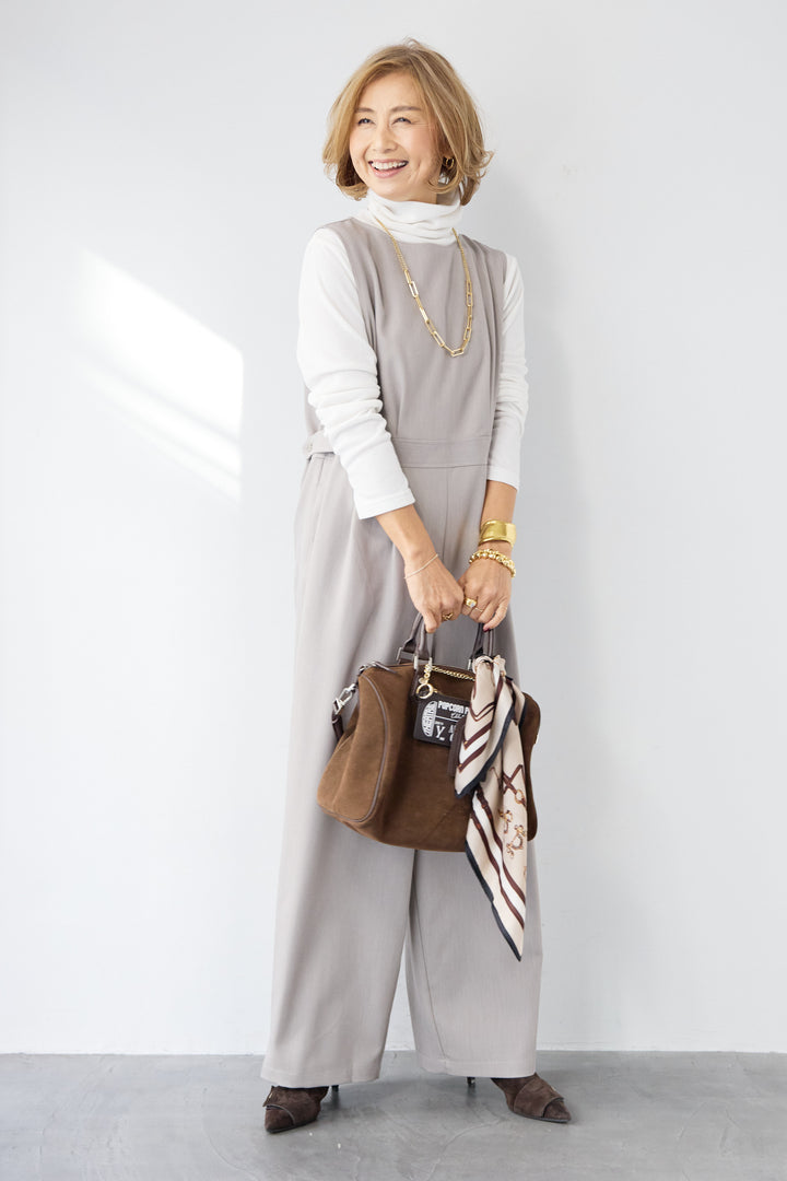 [SET]ウエストタブ・フロントタックサロペット+ふんわり裏起毛タートルネック(2set)