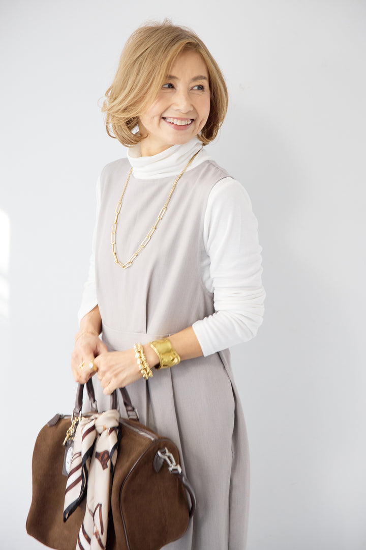 [SET]ウエストタブ・フロントタックサロペット+ふんわり裏起毛タートルネック(2set)