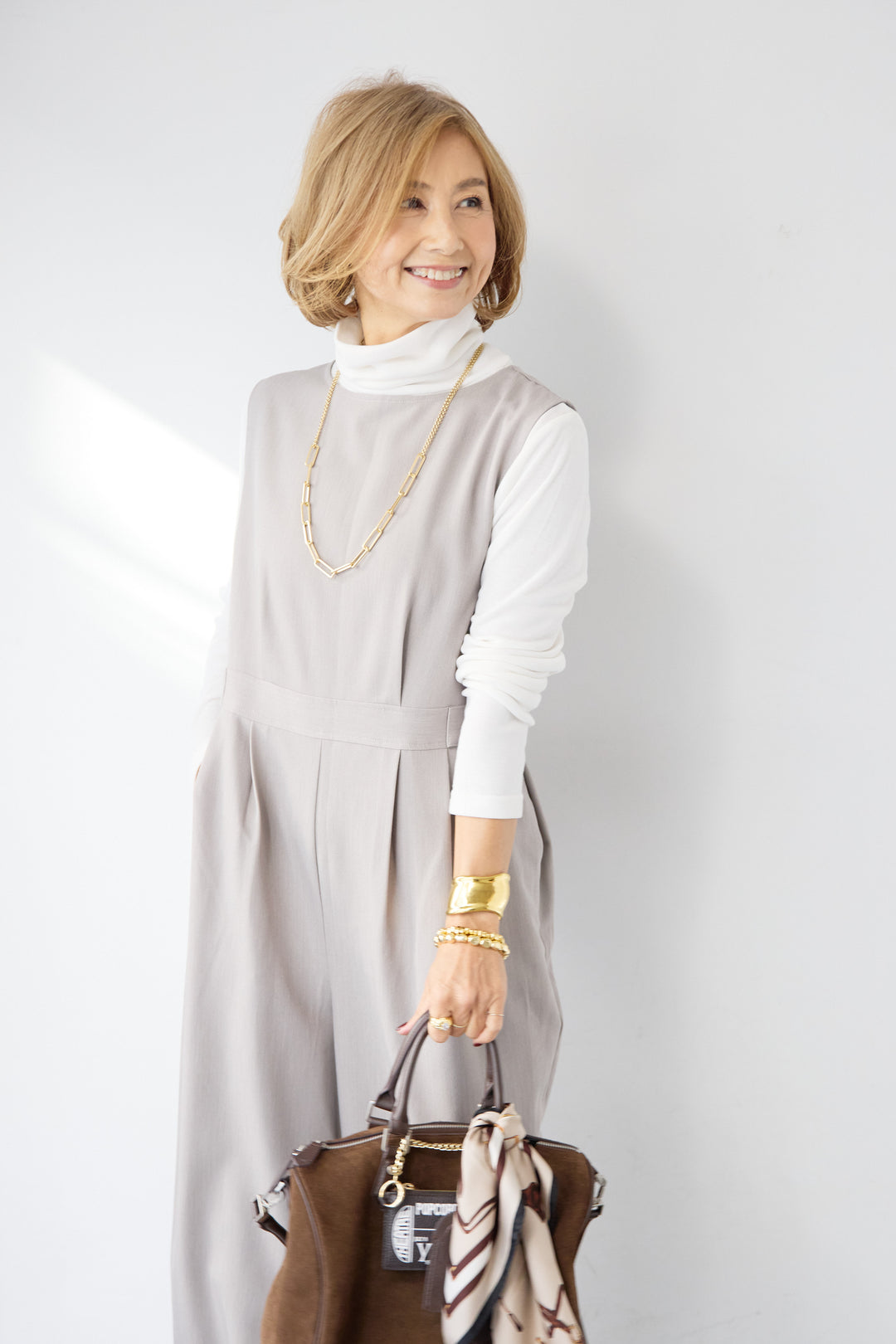 [SET]ウエストタブ・フロントタックサロペット+ふんわり裏起毛タートルネック(2set)