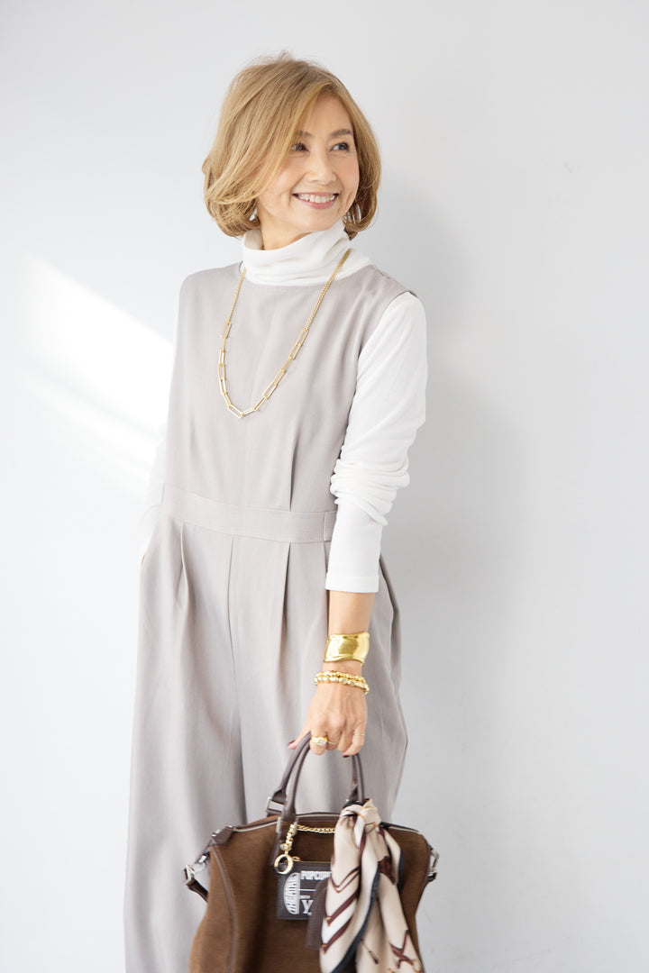 [SET]ウエストタブ・フロントタックサロペット+ふんわり裏起毛タートルネック(2set)