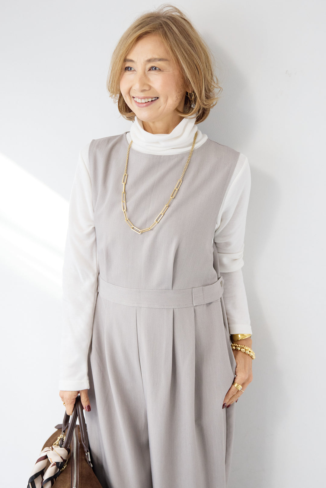 [SET]ウエストタブ・フロントタックサロペット+ふんわり裏起毛タートルネック(2set)