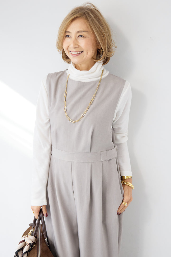 [SET]ウエストタブ・フロントタックサロペット+ふんわり裏起毛タートルネック(2set)