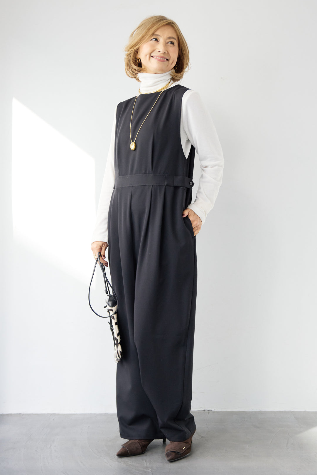 [SET]ウエストタブ・フロントタックサロペット+ふんわり裏起毛タートルネック(2set)