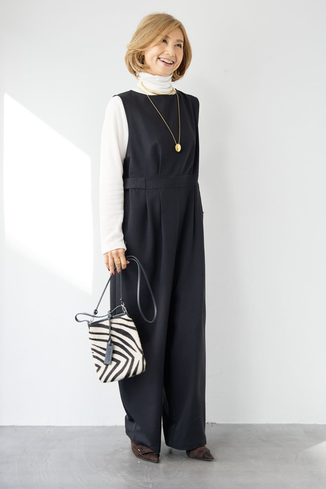 [SET]ウエストタブ・フロントタックサロペット+ふんわり裏起毛タートルネック(2set)