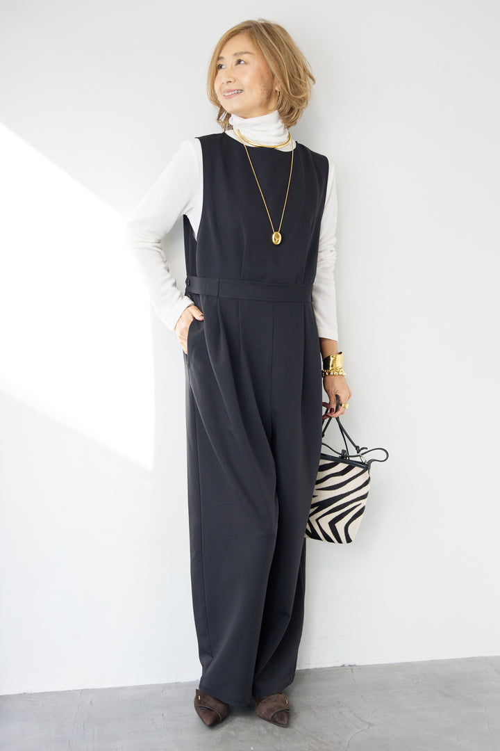 [SET]ウエストタブ・フロントタックサロペット+ふんわり裏起毛タートルネック(2set)