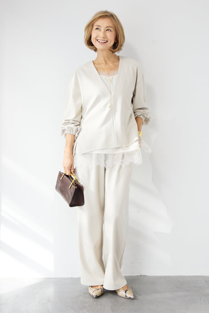 深Vネック・ボリュームスリーブプルオーバー