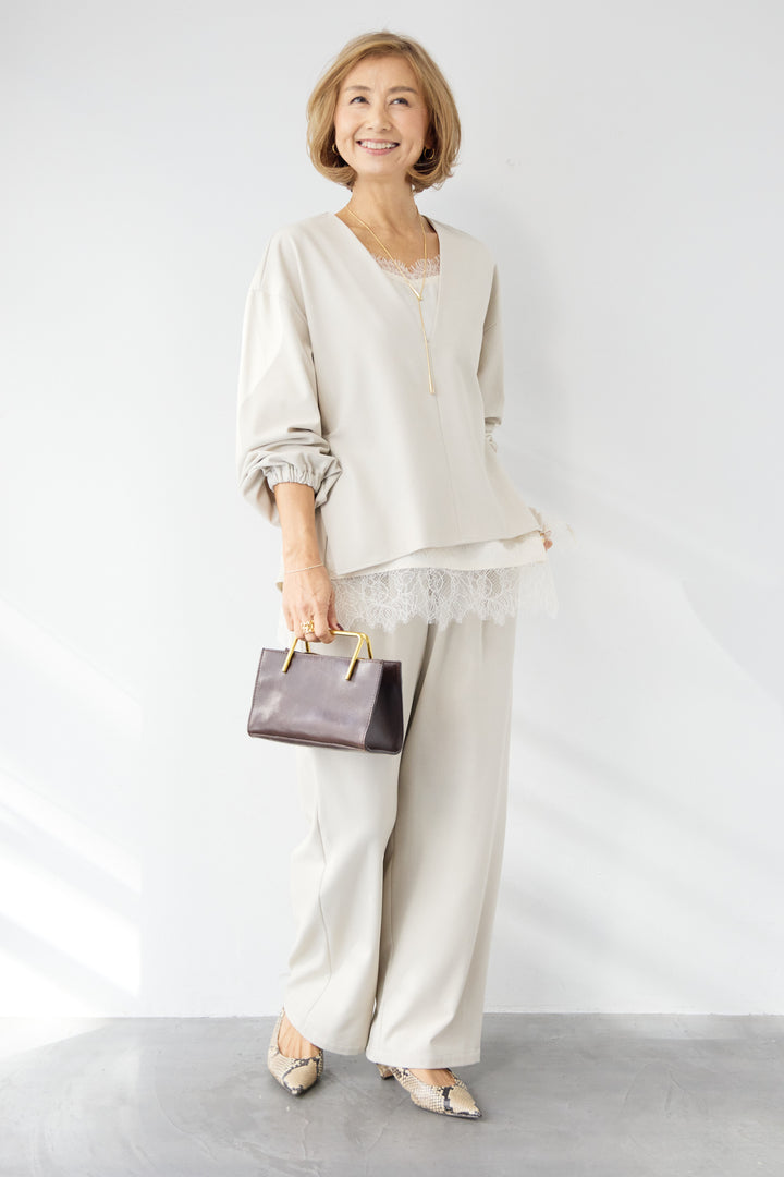 深Vネック・ボリュームスリーブプルオーバー