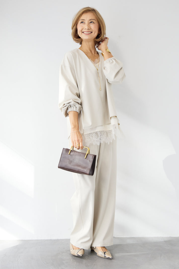 深Vネック・ボリュームスリーブプルオーバー