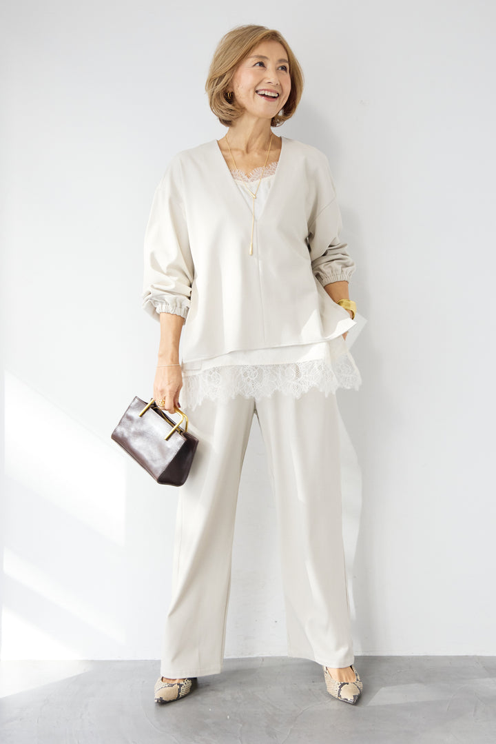 深Vネック・ボリュームスリーブプルオーバー