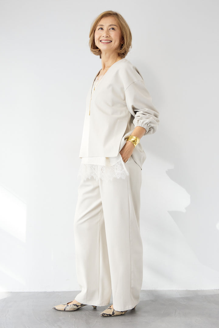 深Vネック・ボリュームスリーブプルオーバー