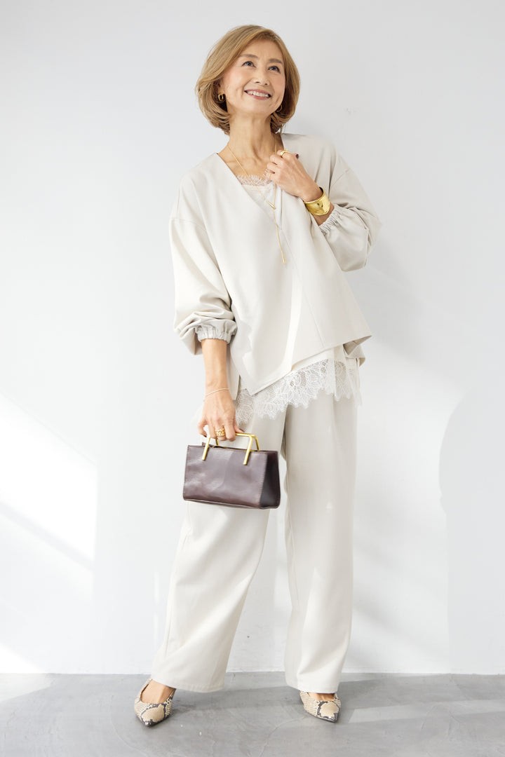 深Vネック・ボリュームスリーブプルオーバー