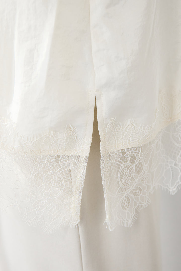 [SET]シャイニーラメ・スキッパーポロニット+シルキーエリュール レーストップス(2set)