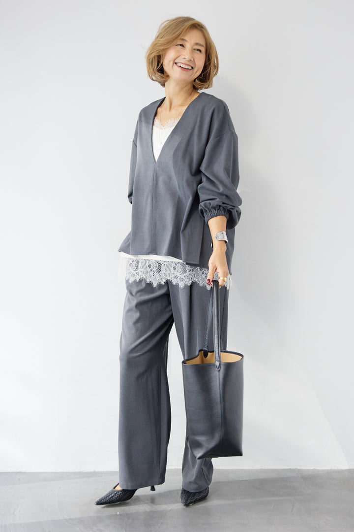 深Vネック・ボリュームスリーブプルオーバー