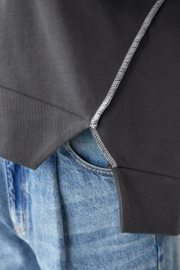 [SET]アウトシーム・配色ステッチプルオーバー+ウォッシャブルコクーンデニムパンツ(2set)