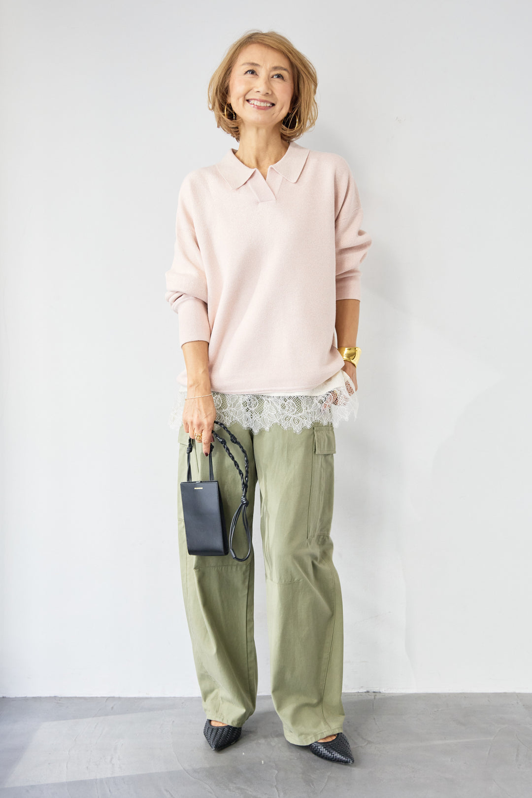 シャイニーラメ・スキッパーポロニット