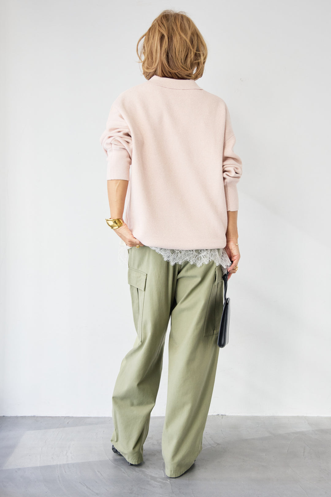 [SET]シャイニーラメ・スキッパーポロニット+シルキーエリュール レーストップス(2set)