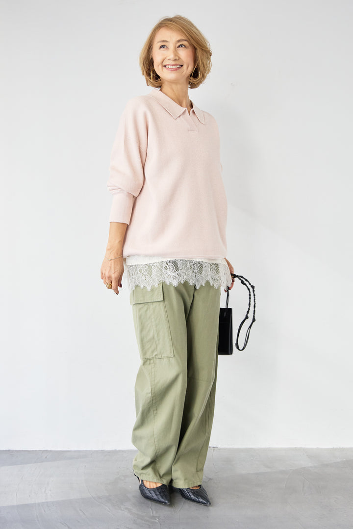 シャイニーラメ・スキッパーポロニット