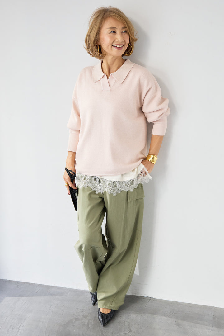 シャイニーラメ・スキッパーポロニット