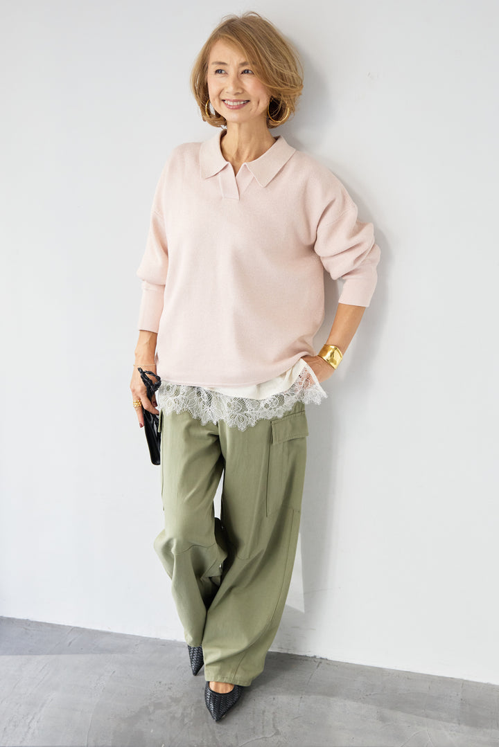 シャイニーラメ・スキッパーポロニット