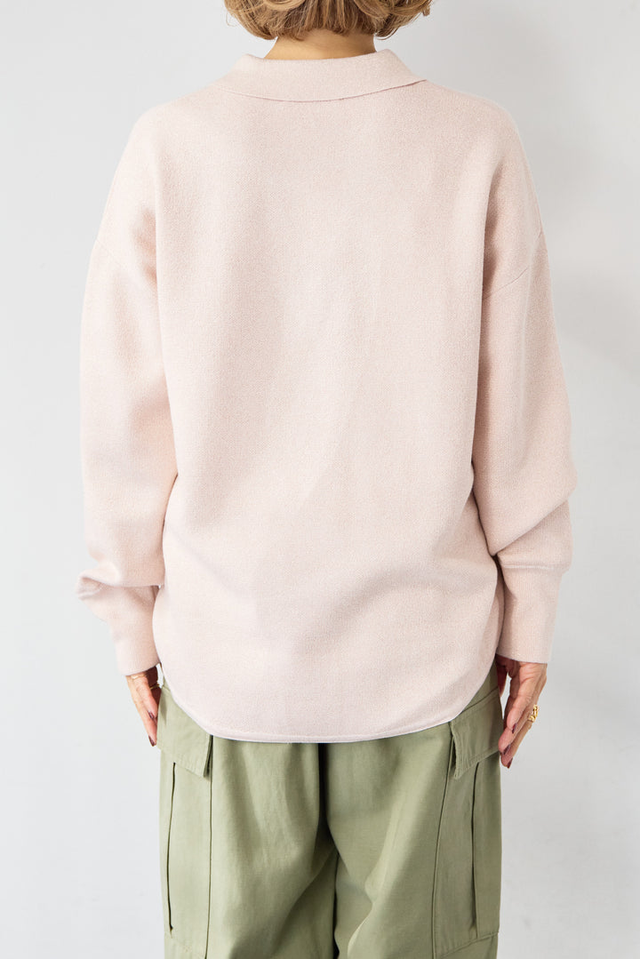 [SET]シャイニーラメ・スキッパーポロニット+シルキーエリュール レーストップス(2set)