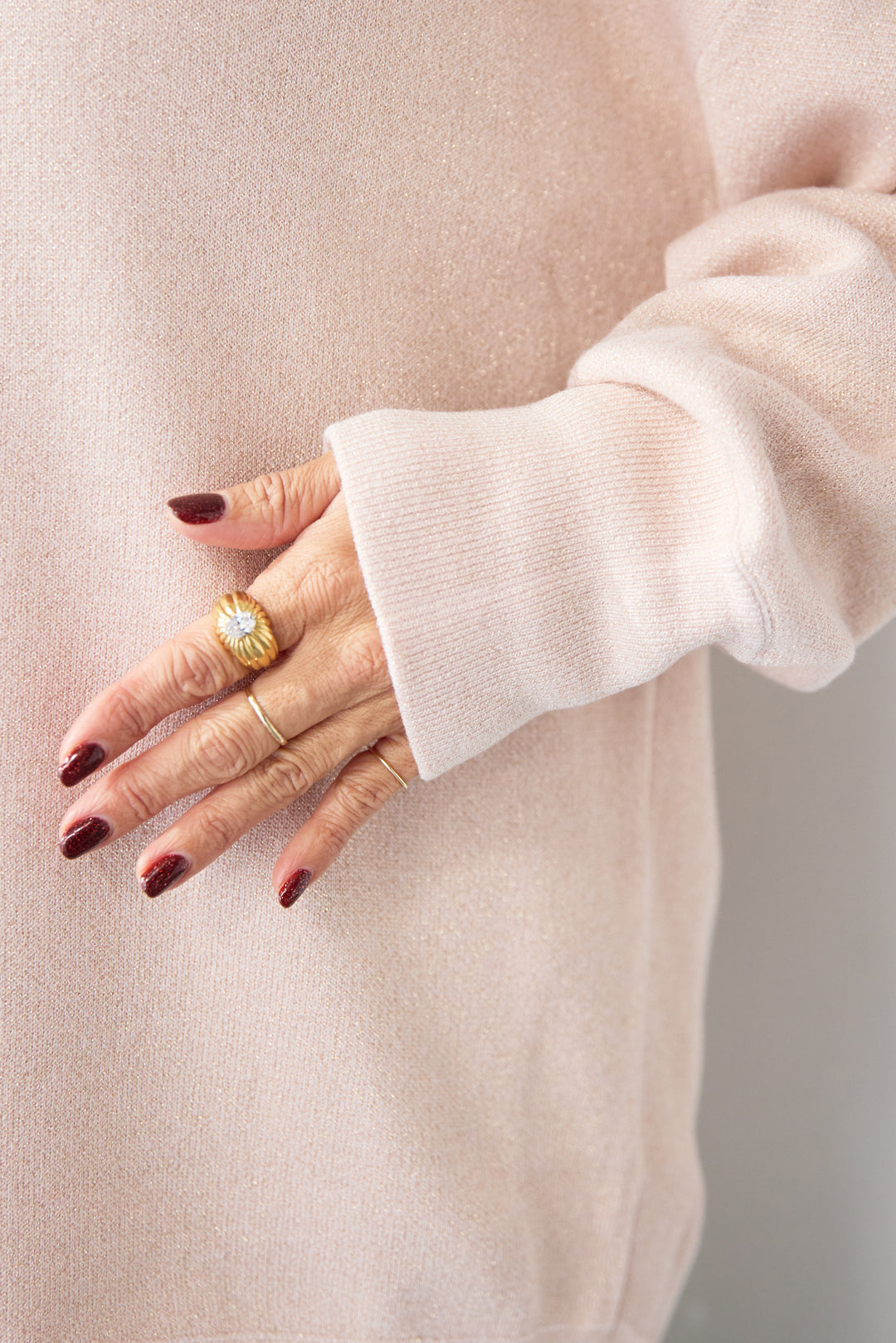 [SET]シャイニーラメ・スキッパーポロニット+シルキーエリュール レーストップス(2set)