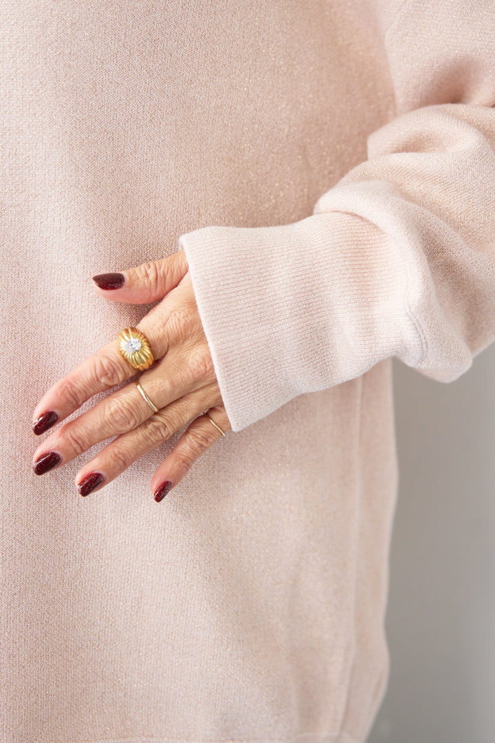 [SET]シャイニーラメ・スキッパーポロニット+シルキーエリュール レーストップス(2set)