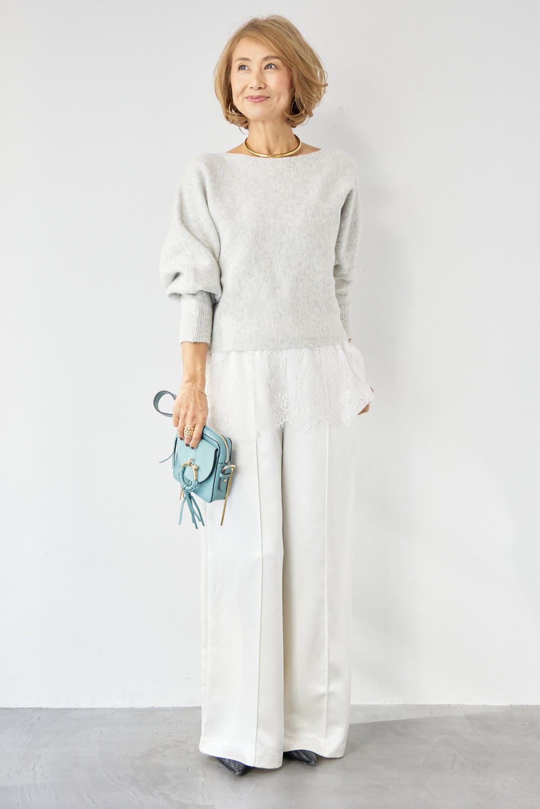 ふんわりシャギー ボートネックニットプルオーバー