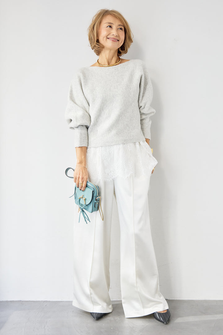 ふんわりシャギー ボートネックニットプルオーバー