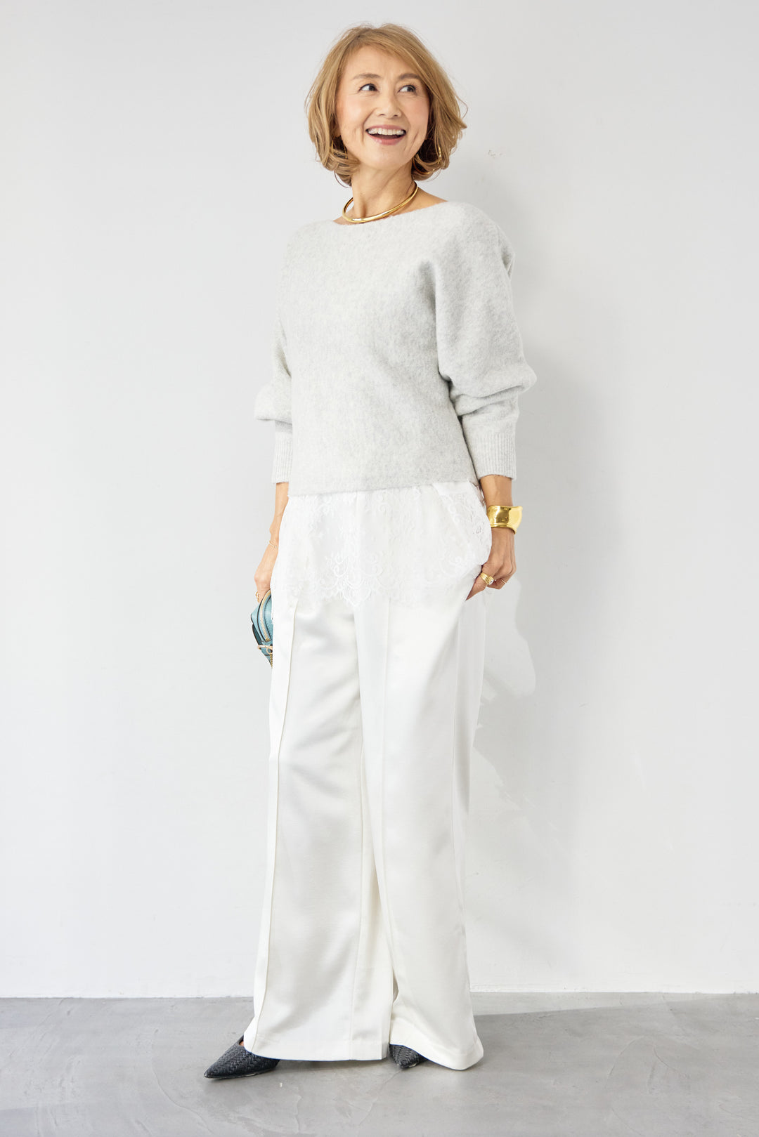 ふんわりシャギー ボートネックニットプルオーバー