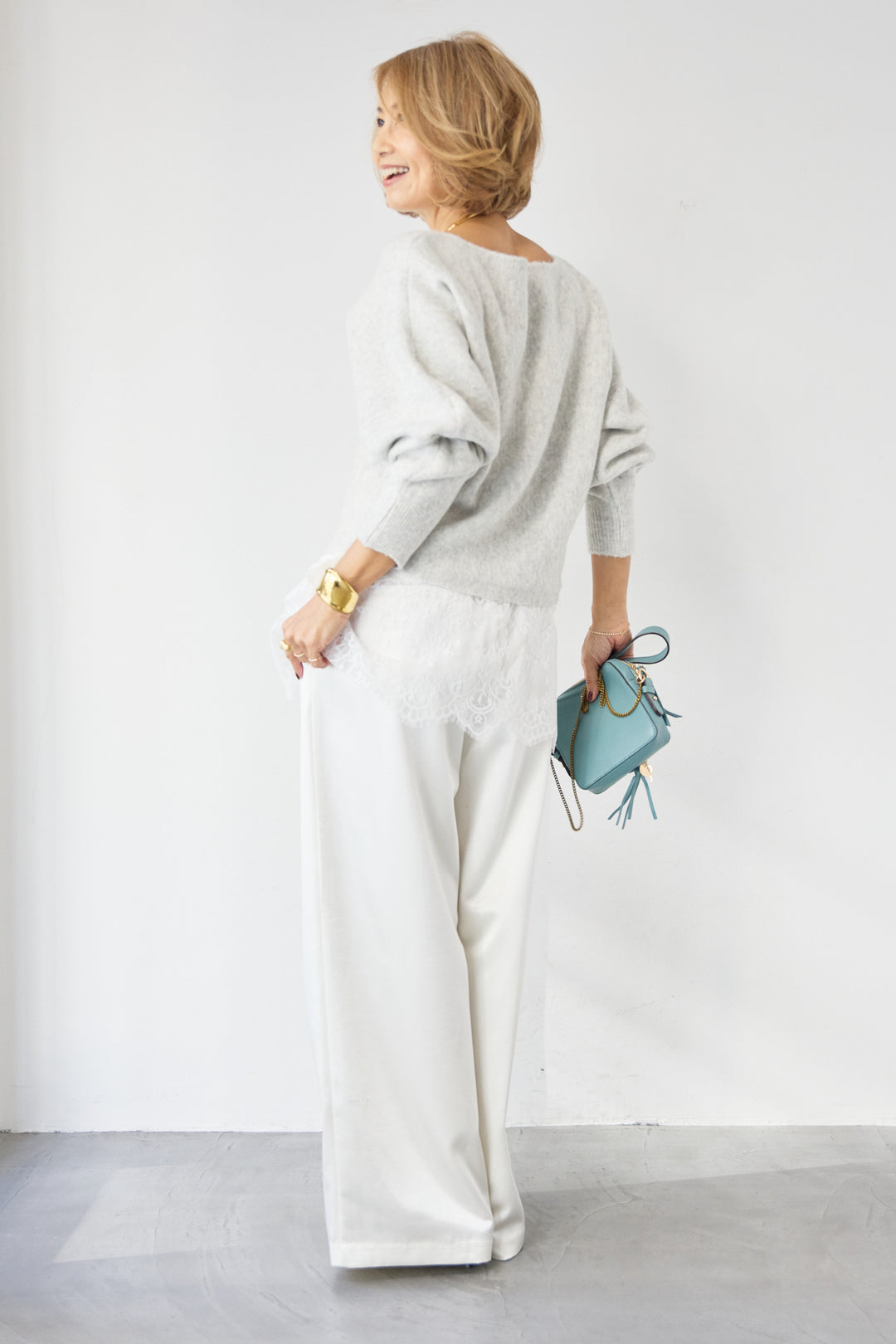 ふんわりシャギー ボートネックニットプルオーバー