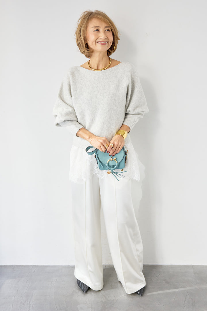 ふんわりシャギー ボートネックニットプルオーバー