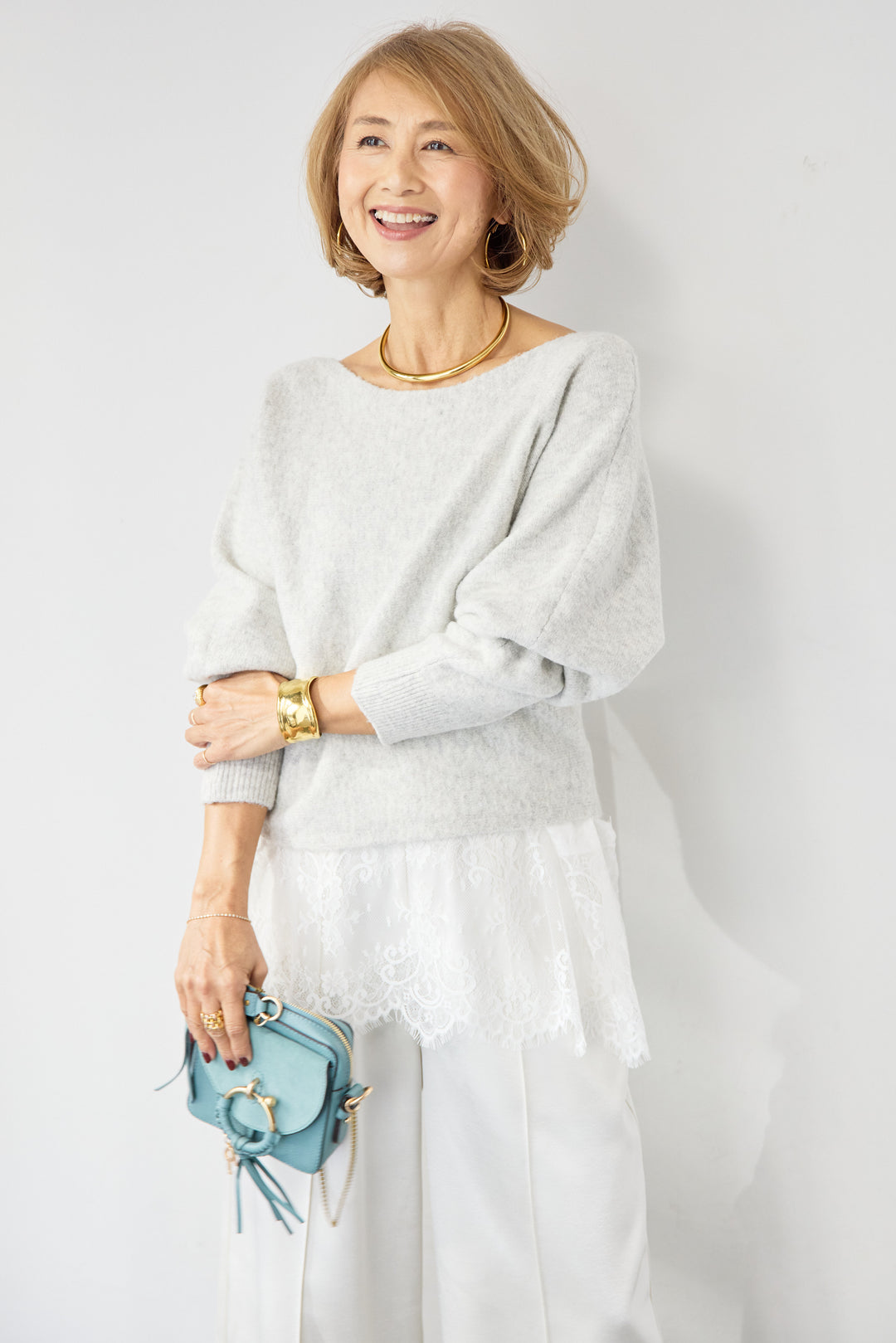 ふんわりシャギー ボートネックニットプルオーバー