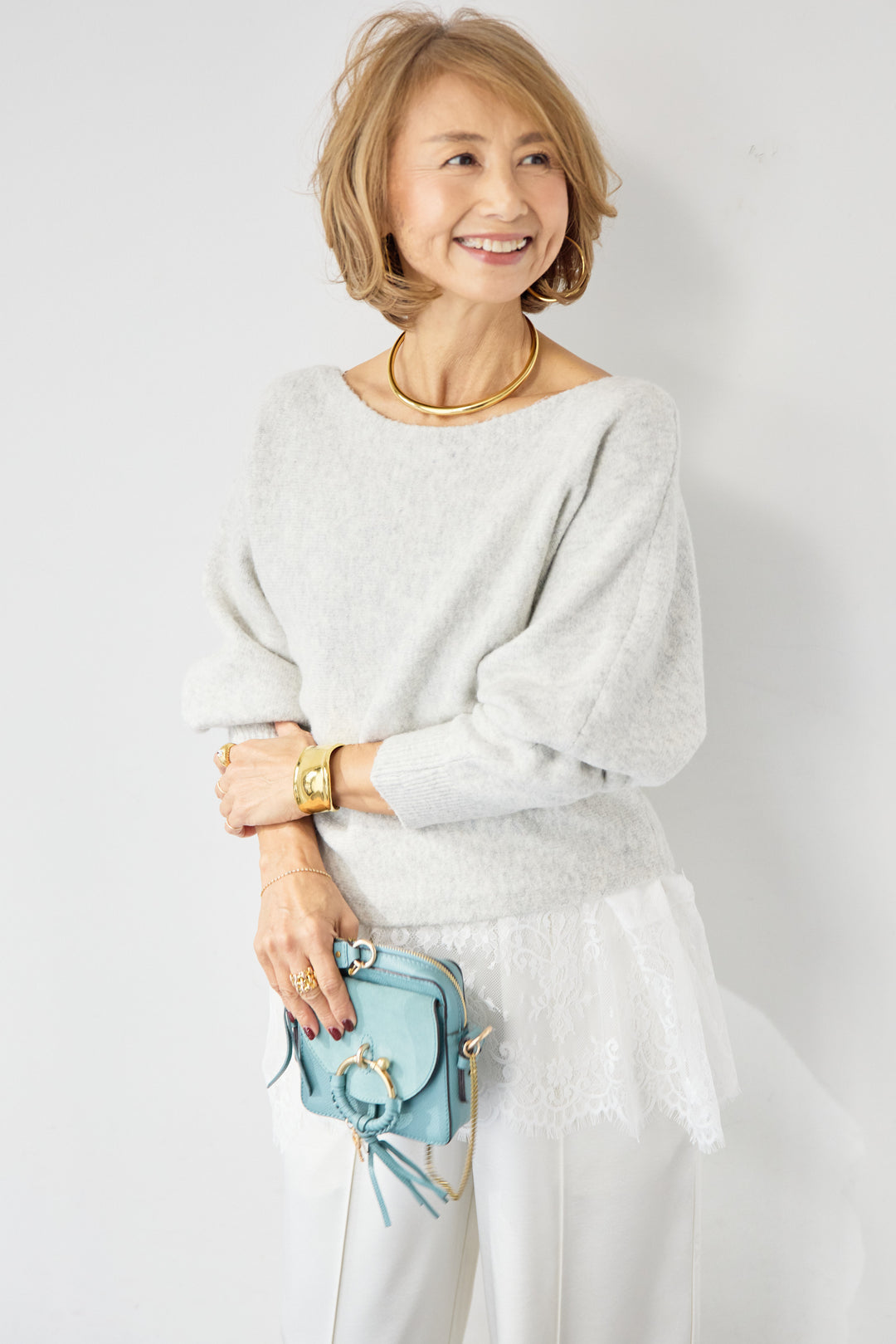 ふんわりシャギー ボートネックニットプルオーバー