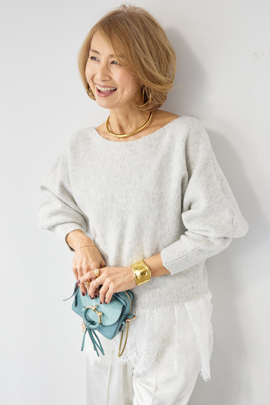 ふんわりシャギー ボートネックニットプルオーバー