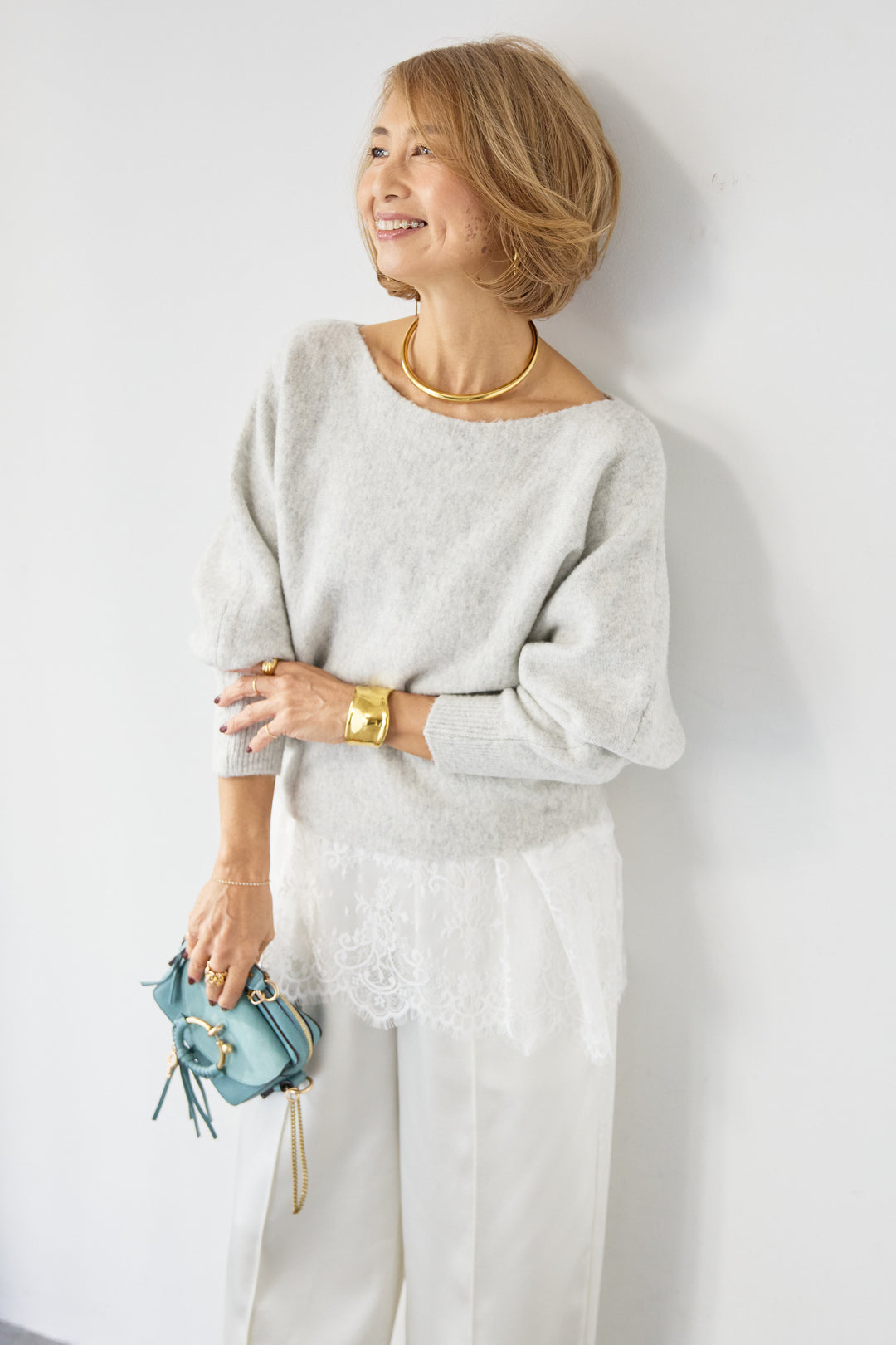 ふんわりシャギー ボートネックニットプルオーバー