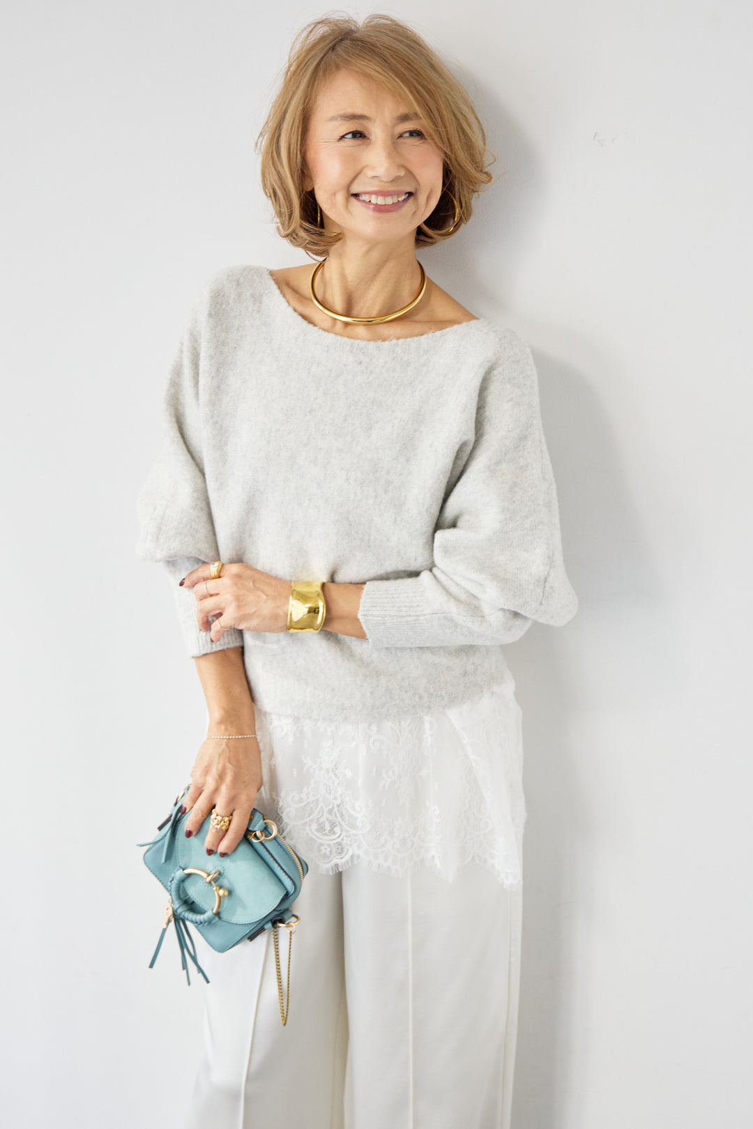 ふんわりシャギー ボートネックニットプルオーバー