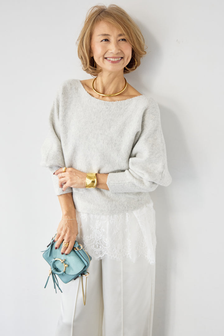 ふんわりシャギー ボートネックニットプルオーバー
