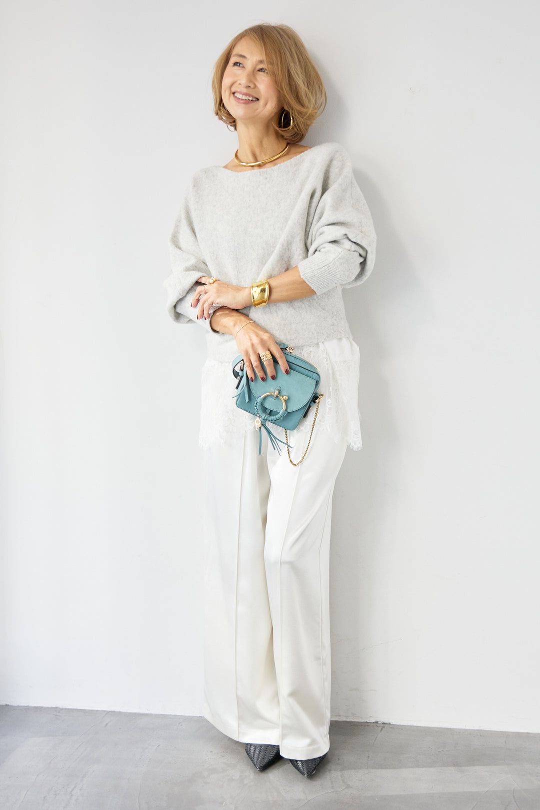 ふんわりシャギー ボートネックニットプルオーバー