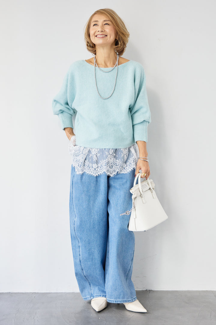 ふんわりシャギー ボートネックニットプルオーバー