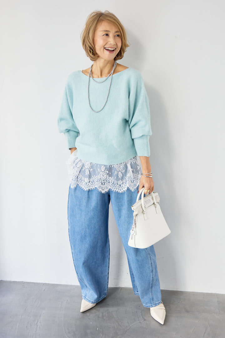 ふんわりシャギー ボートネックニットプルオーバー