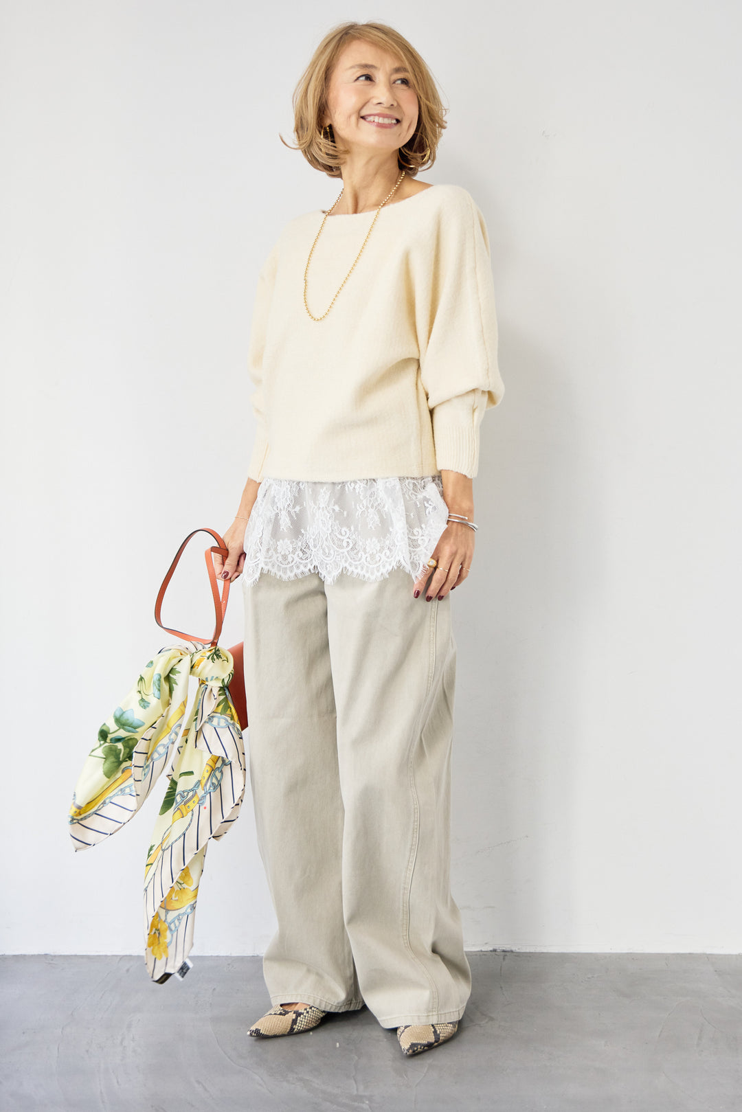 ふんわりシャギー ボートネックニットプルオーバー