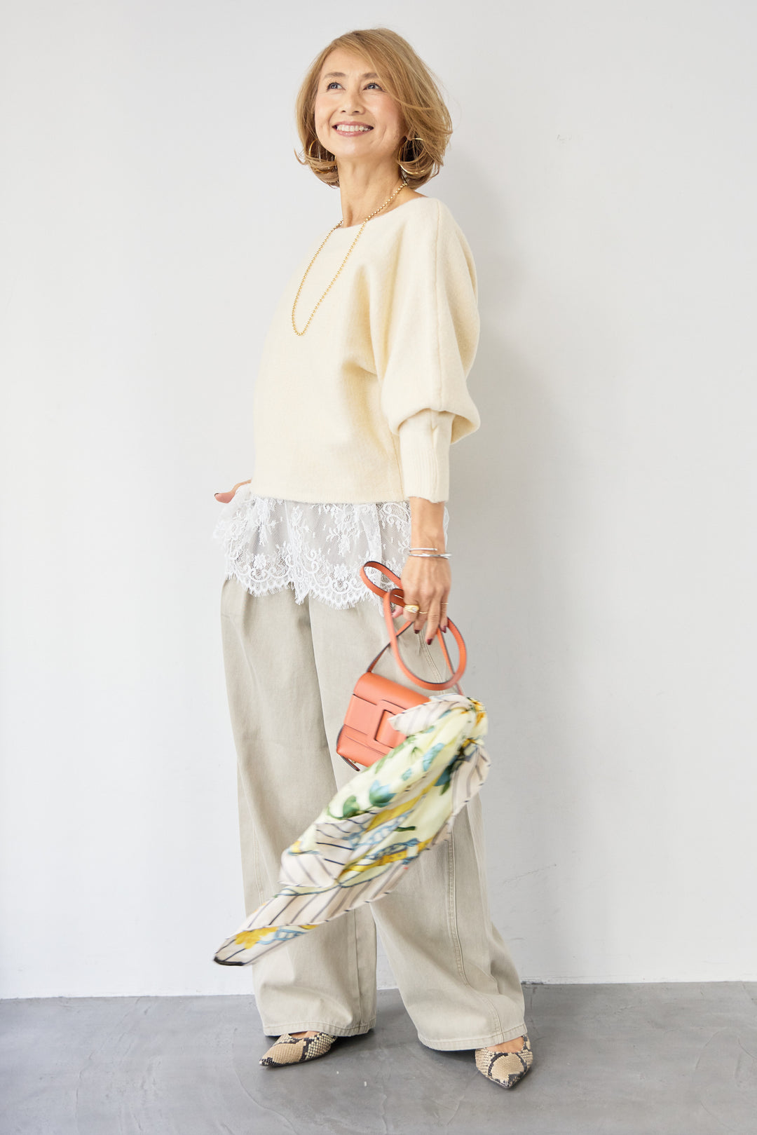 ふんわりシャギー ボートネックニットプルオーバー