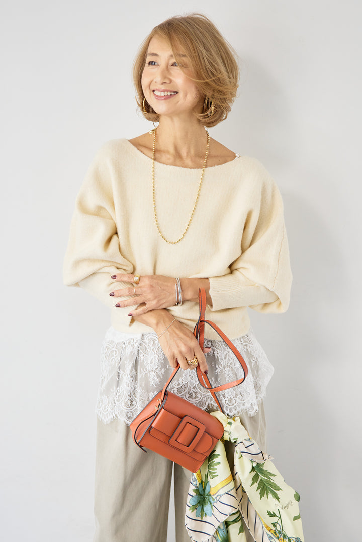 ふんわりシャギー ボートネックニットプルオーバー