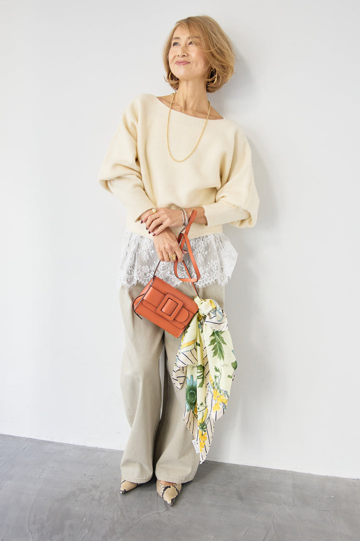 ふんわりシャギー ボートネックニットプルオーバー