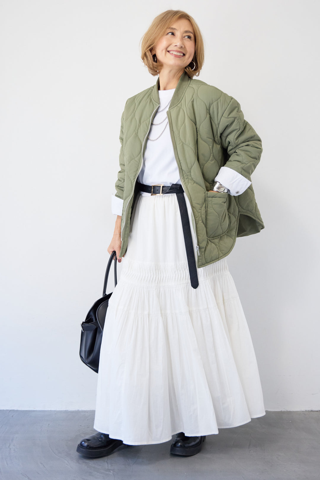 クラフトピンタック・マキシティアードスカート