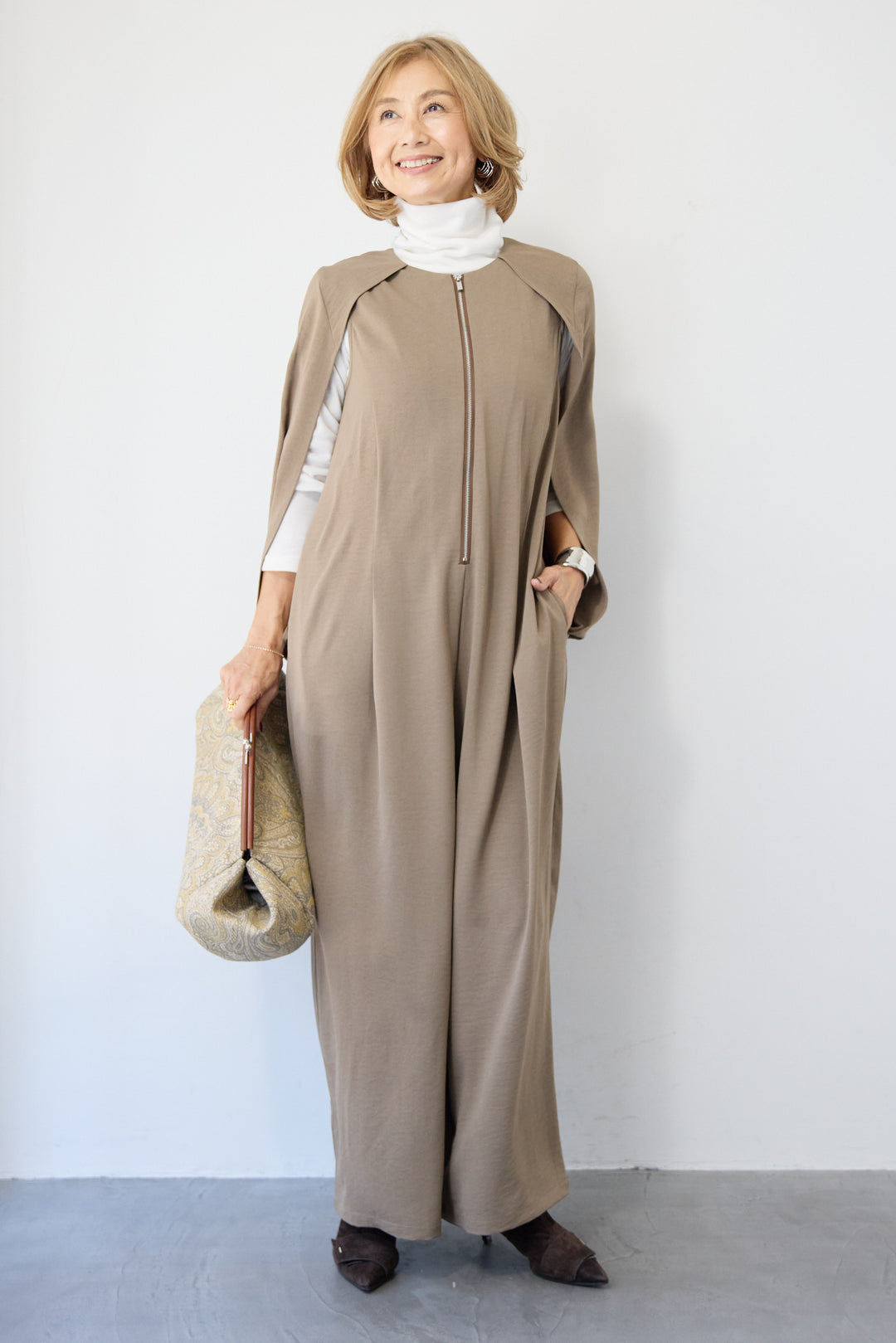 [SET]ケープマントオールインワン+ふんわり裏起毛タートルネック(2set)